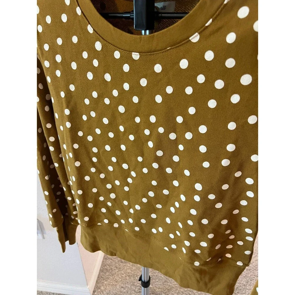 Madewell NWT! Banded Crewneck Polkadot Sweatshirt in Deep Mustard / Green Size M - Picture 3 of 12